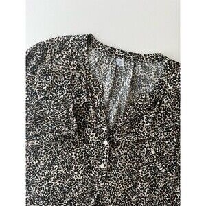 Old Navy Womens Leopard Print Popover Top Long Balloon Sleeves Lightweight XLT